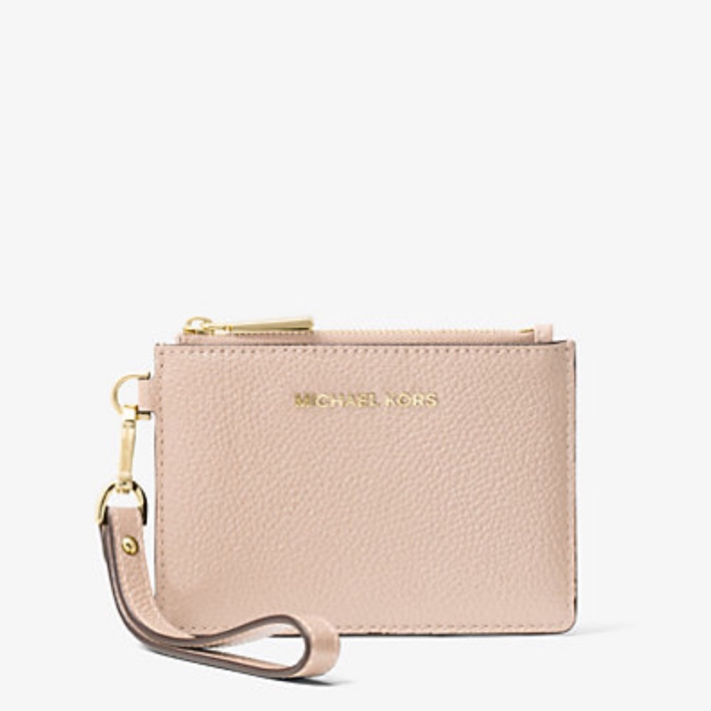 Michael Kors Pink Leather Coin Purse Wristlet with Silver Zipper